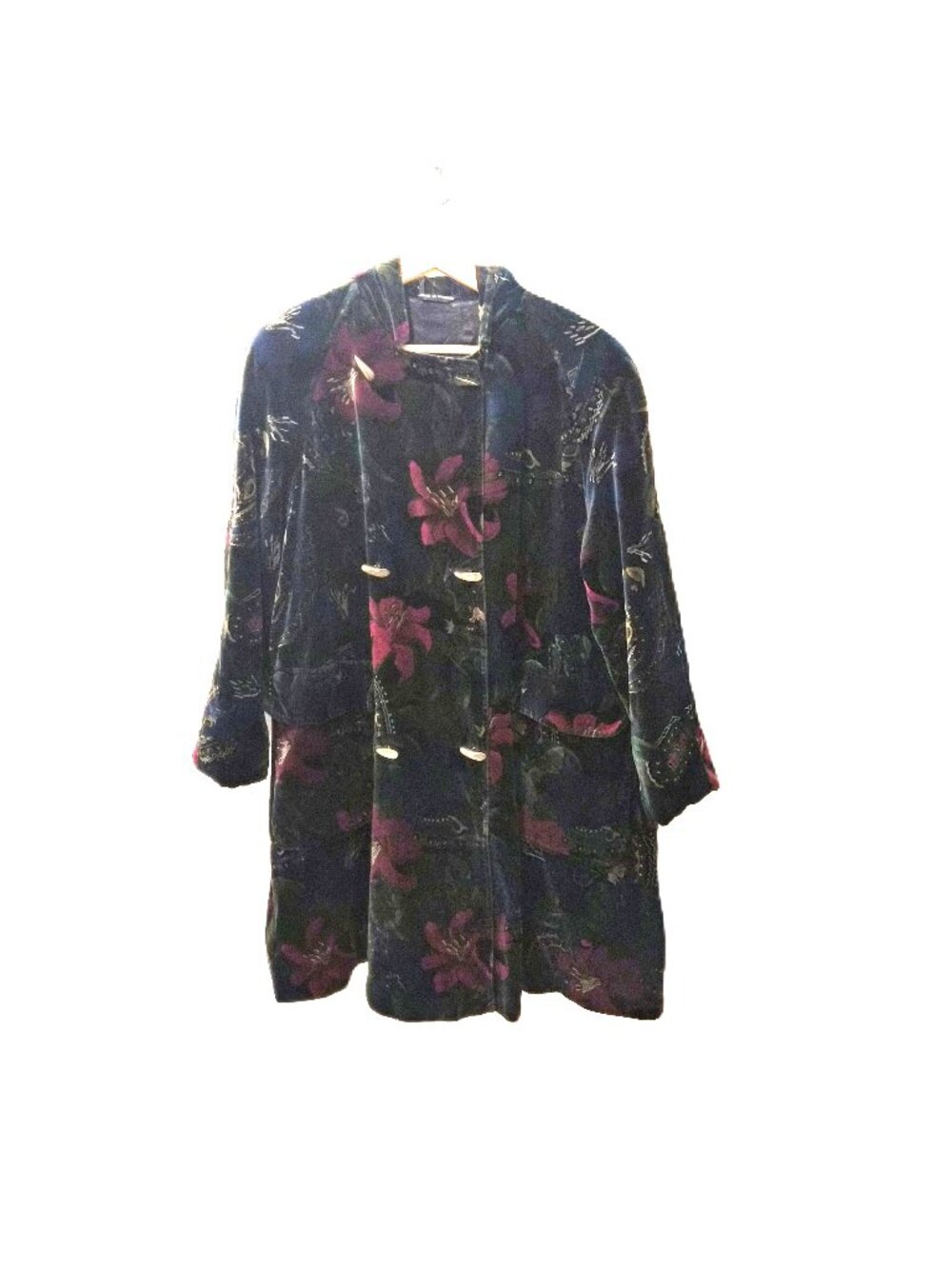 VTG Hooded Velvet Swing Coat Quilted Lining Whimsigoth Forestcore Grunge Fairy